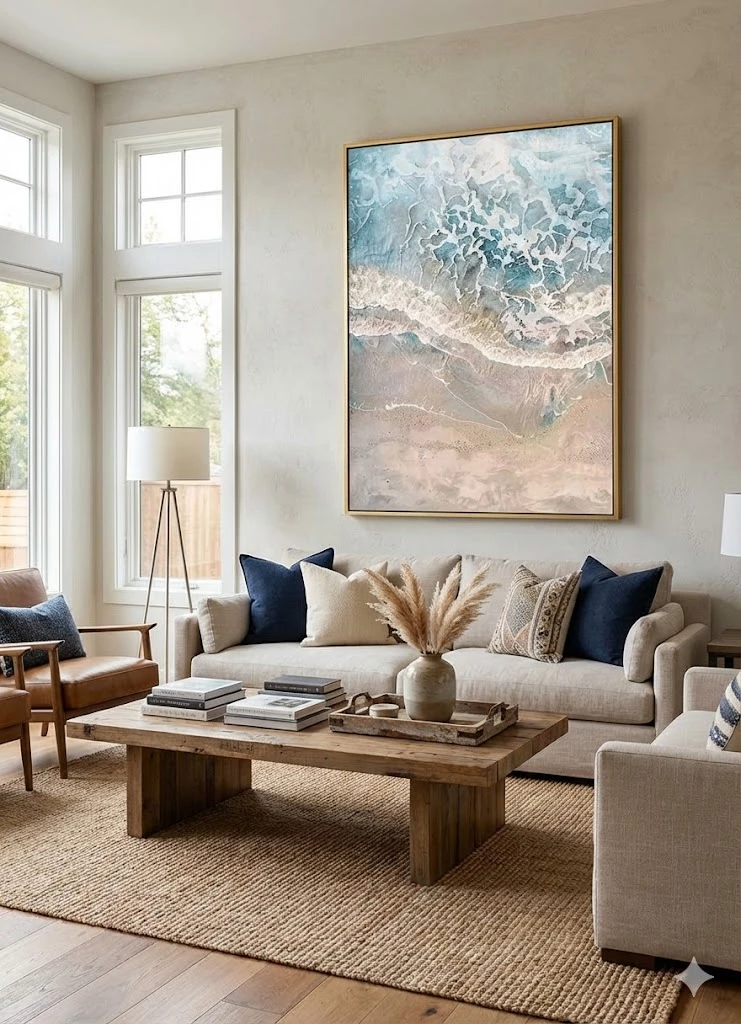 Abstract Beach Painting - Textured Ocean Waves Wall Art